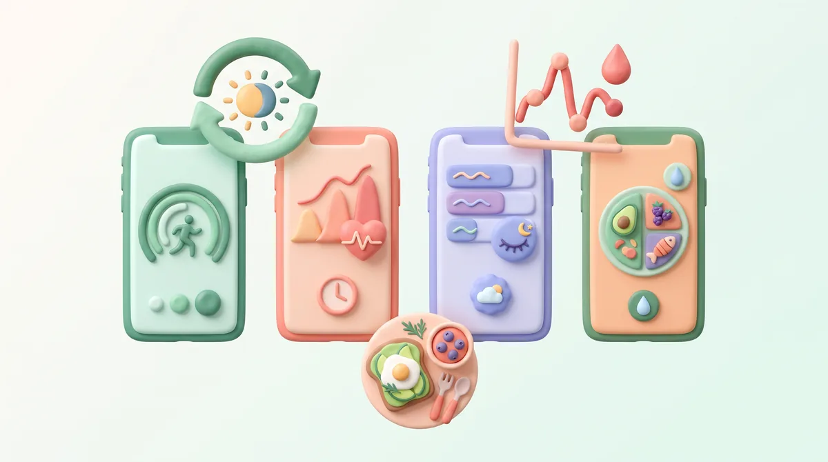 Infographic comparing different smartphone apps for tracking PCOS symptoms, cycles, and nutrition.