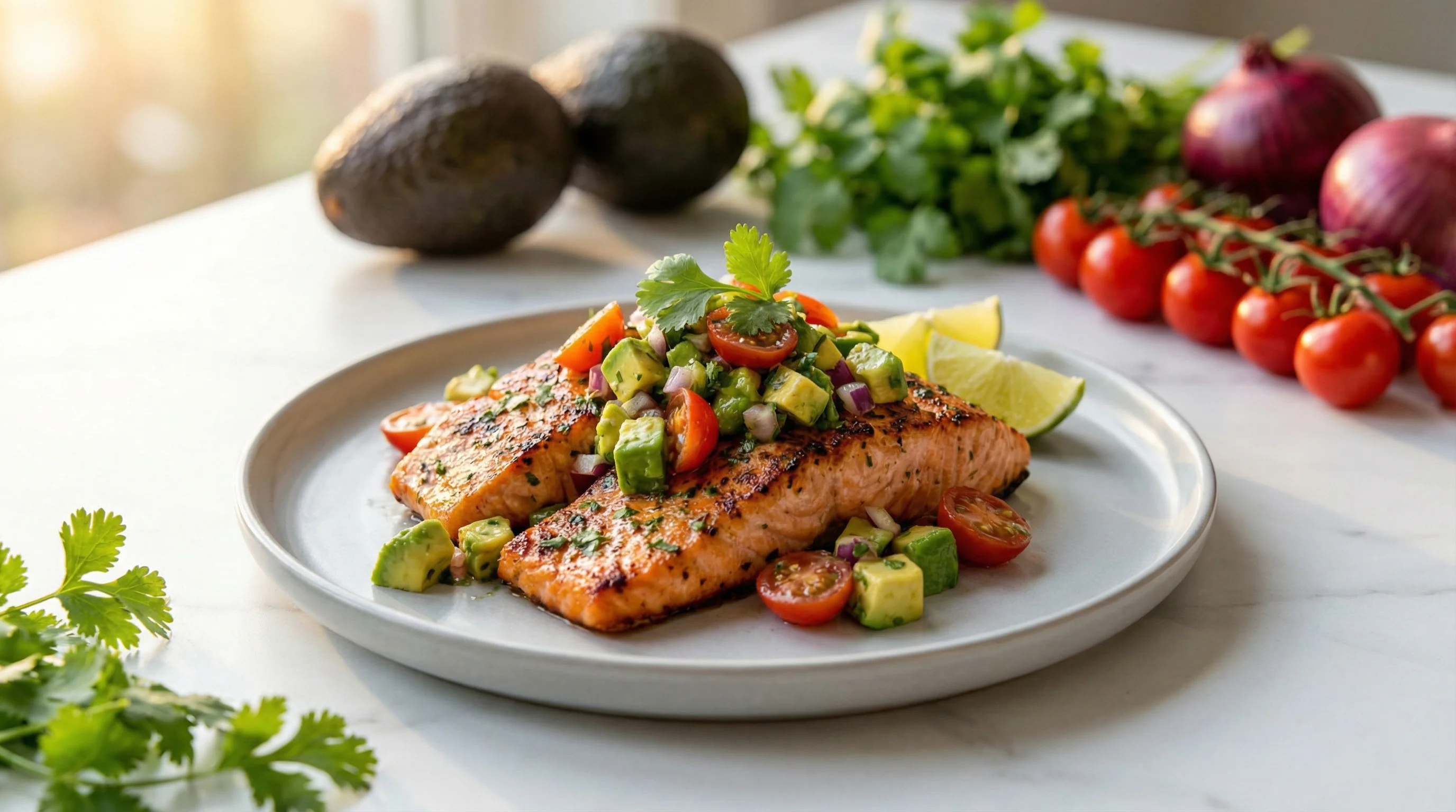 Grilled salmon with avocado salsa — a Paleo low-glycemic-load meal
