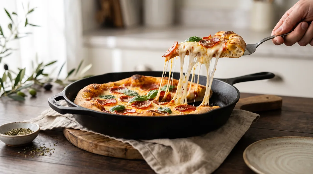 A close-up of a cheesy slice of pizza, demonstrating the high fat and protein ingredients that impact pizza blood sugar levels.