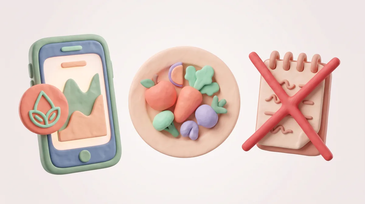 Infográfico mostrando um smartphone rastreando curvas de açúcar no sangue e carga glicêmica para ilustrar os melhores aplicativos de rastreamento de alimentos para pré-diabetes.