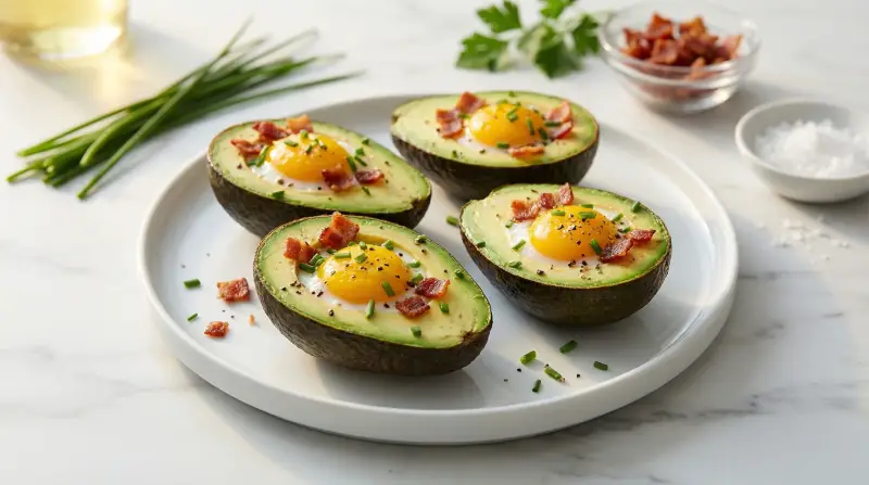 Baked Avocado Eggs with Herbs - Low Glycemic Recipe