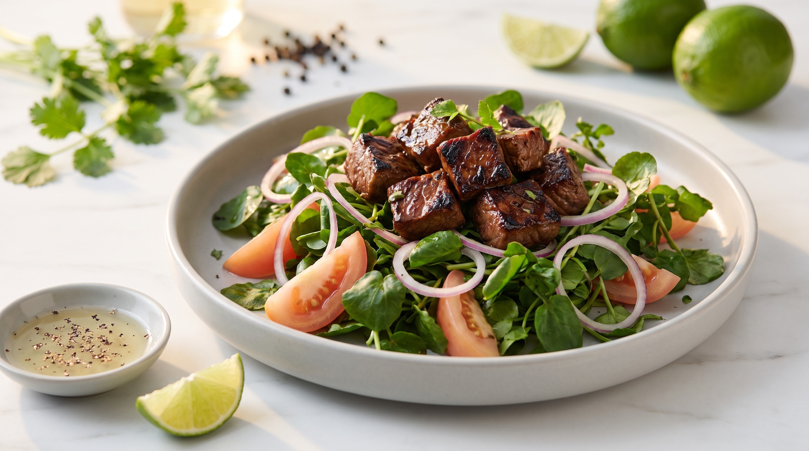 越式炒牛肉粒 (Bò Lúc Lắc) 配涼拌西洋菜沙拉 - 低升糖食譜