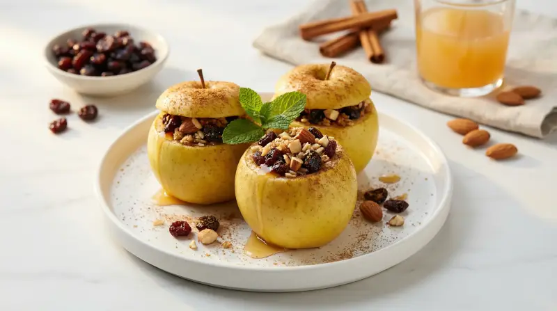 Cinnamon-Spiced Baked Apples with Cherry-Almond Filling - Low Glycemic Recipe