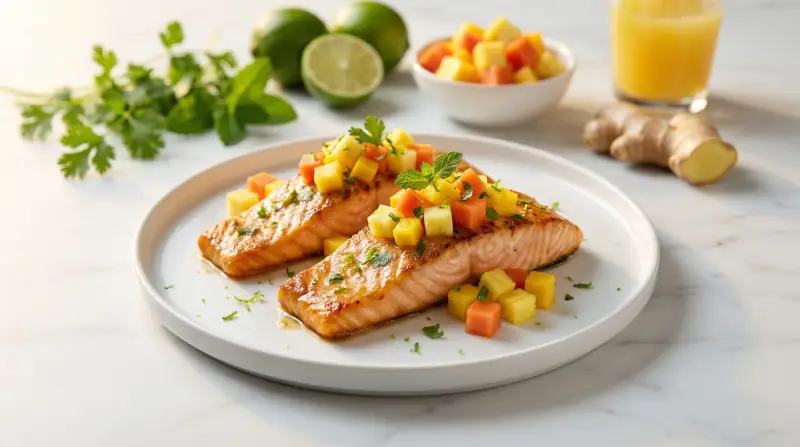 Low-Glycemic Baked Salmon with Tropical Ginger Marinade - Low Glycemic Recipe