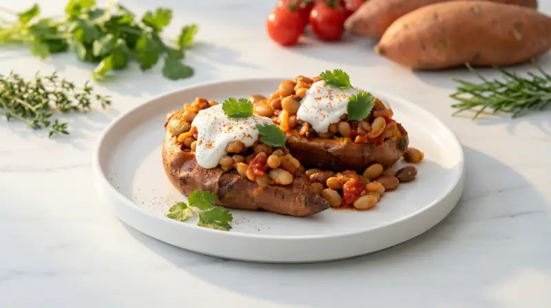 Roasted Sweet Potatoes with Smoky Bean Ragout - Low Glycemic Recipe