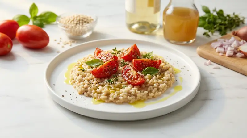 Pearl Barley Risotto with Slow-Roasted Tomatoes and Fresh Herbs - Low Glycemic Recipe