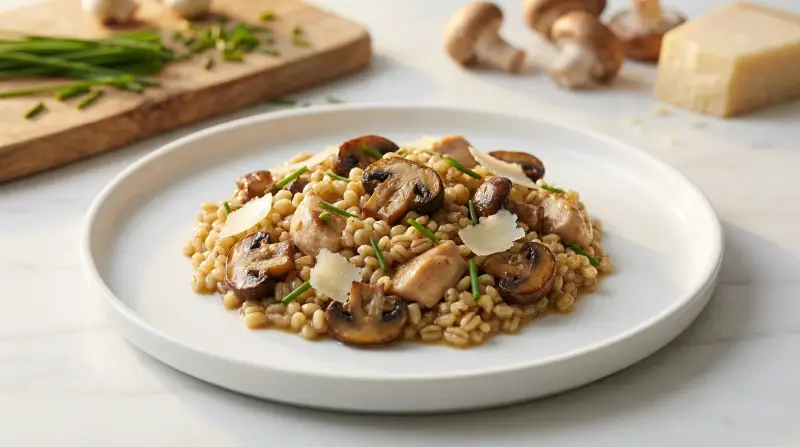 Pearl Barley Risotto with Chicken and Wild Mushrooms - Low Glycemic Recipe