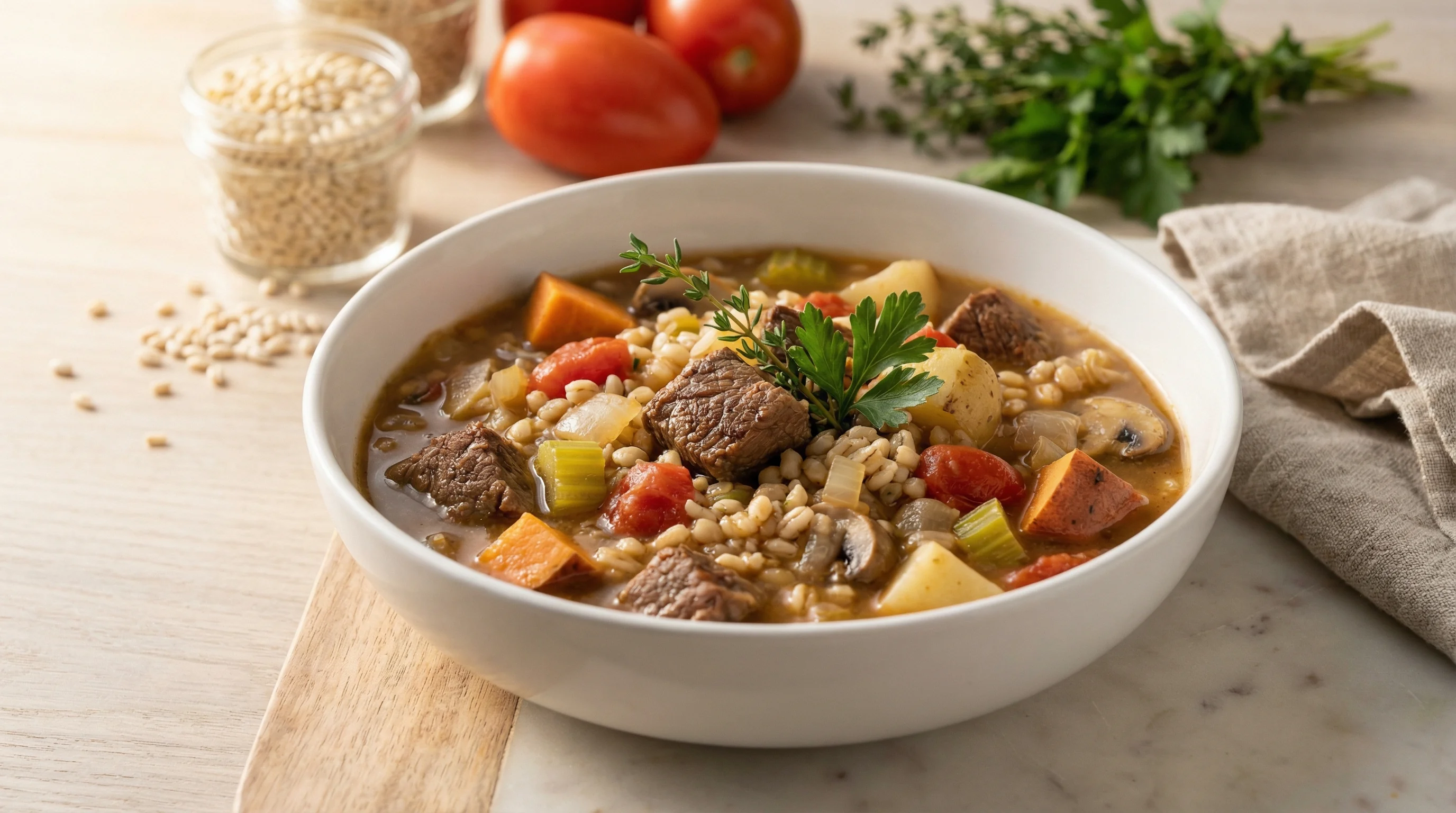 Hearty Low-Glycemic Beef and Barley Stew - Low Glycemic Recipe