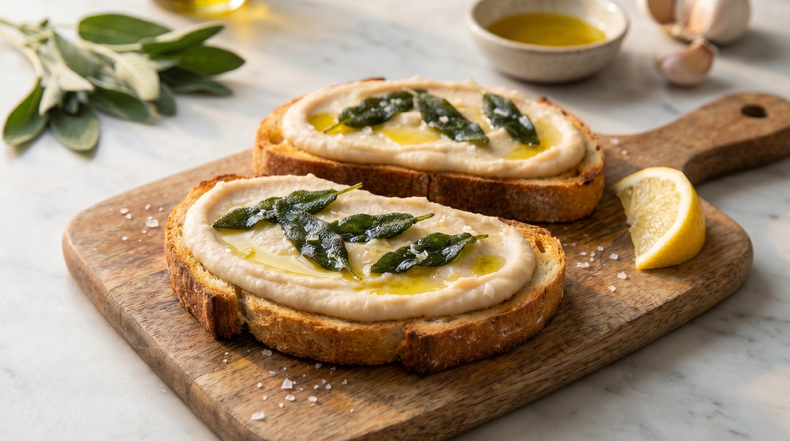 Bruschetta con Cannellini e Salvia (White Bean and Crispy Sage Bruschetta) - Low Glycemic Recipe
