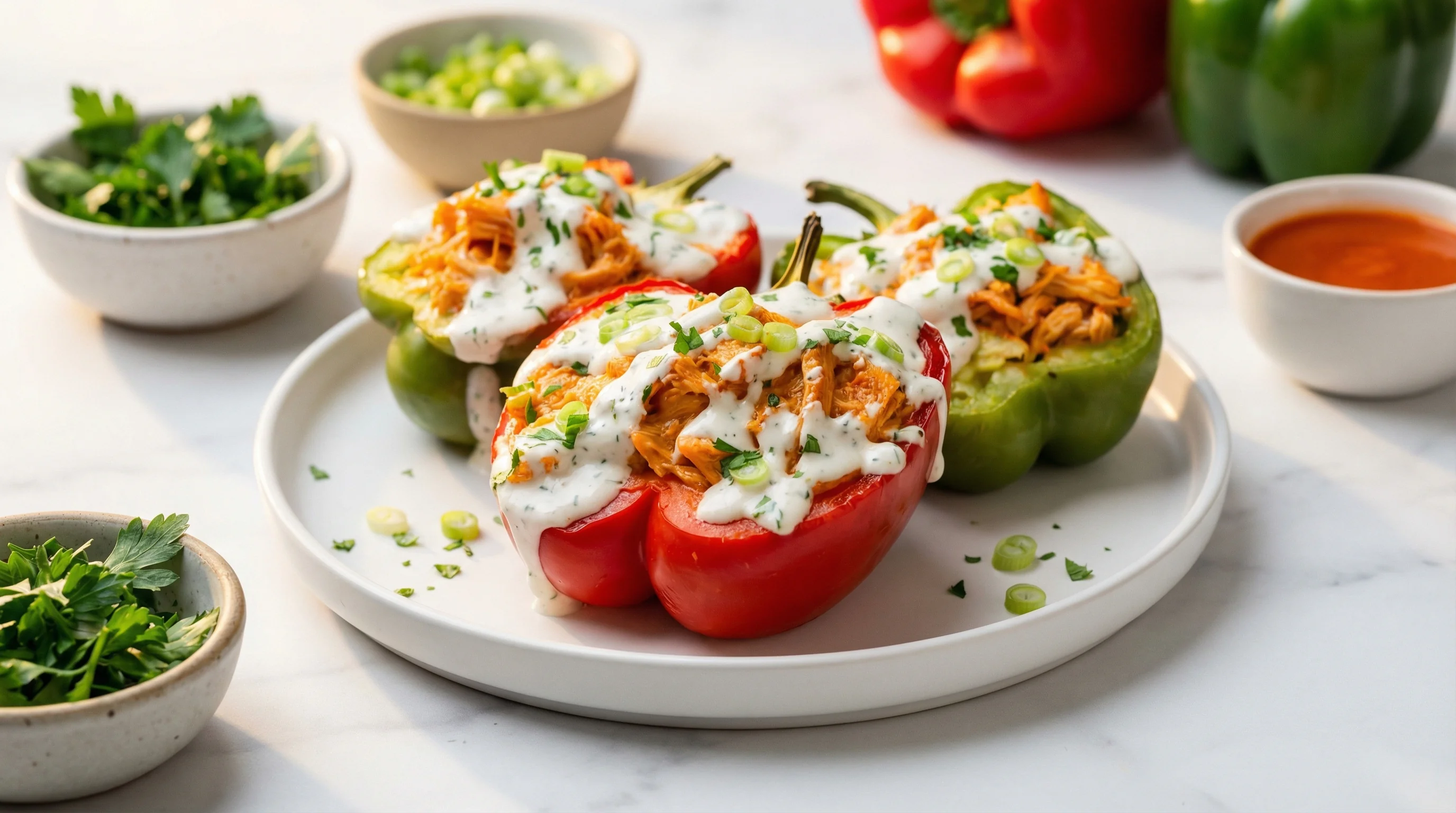 Low-Glycemic Buffalo Chicken Stuffed Bell Peppers - Low Glycemic Recipe