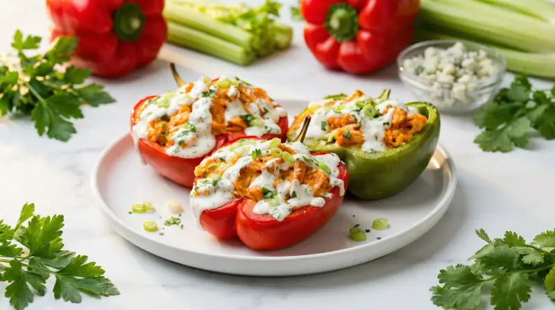 Low-Glycemic Buffalo Chicken Stuffed Bell Peppers - Low Glycemic Recipe