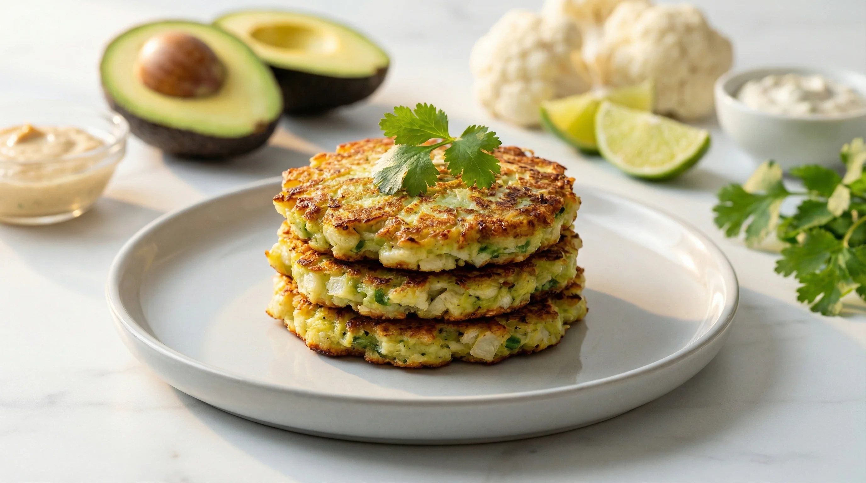 Low-Glycemic Cauliflower Fritters with Avocado - Low Glycemic Recipe
