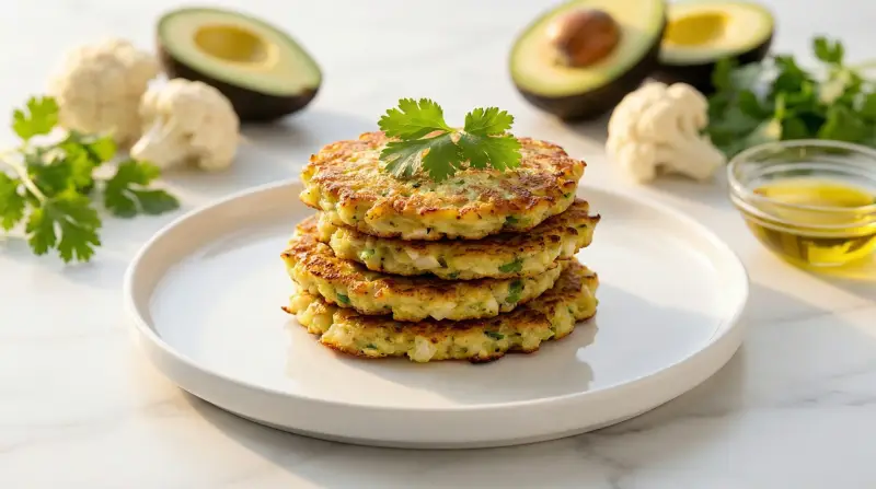 Low-Glycemic Cauliflower Fritters with Avocado - Low Glycemic Recipe