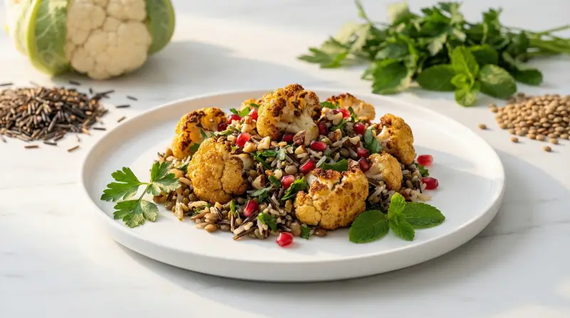 Roasted Cauliflower & Wild Rice Salad with Lentils - Low Glycemic Recipe