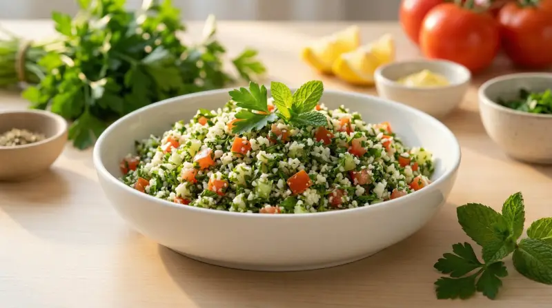 Low-Glycemic Cauliflower Tabbouleh with Fresh Herbs - Low Glycemic Recipe