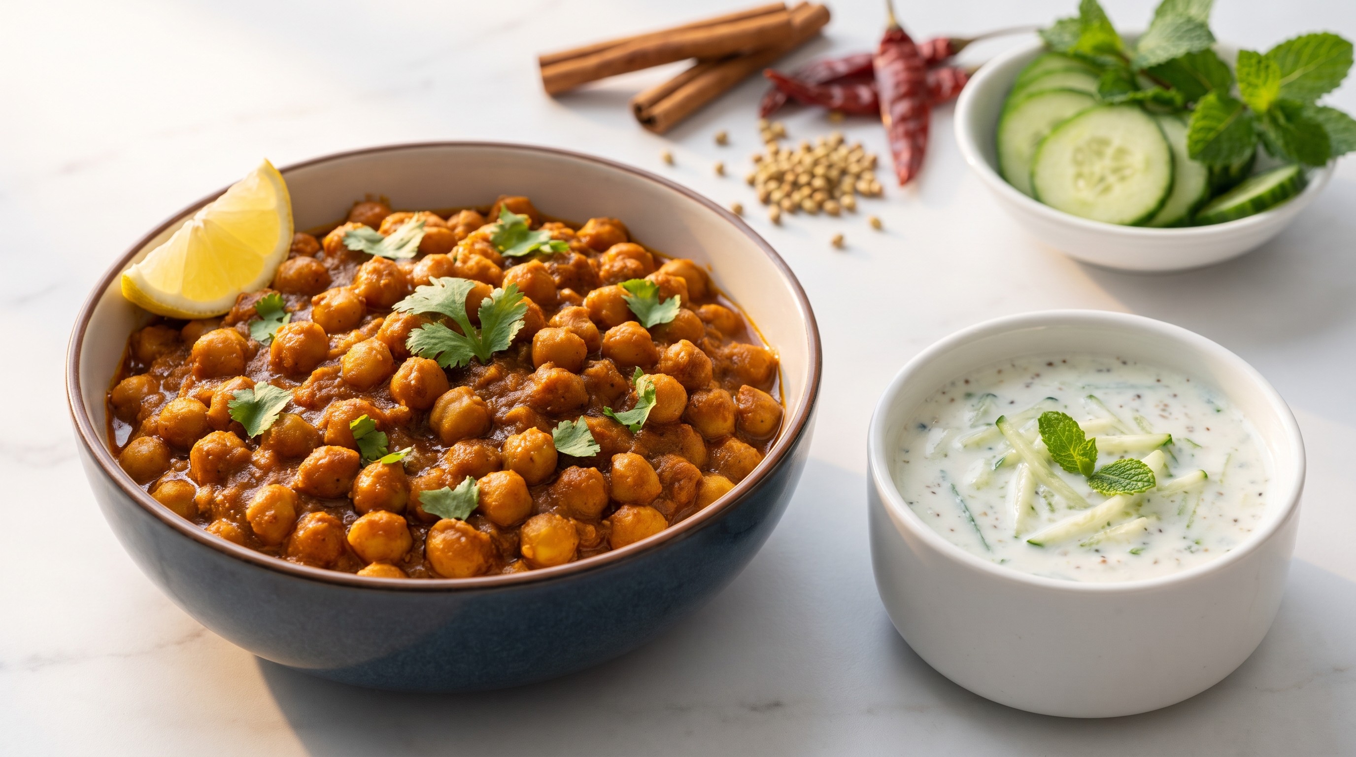 Chana Masala cu Raita de Castraveți - Rețetă cu Indice Glicemic Scăzut