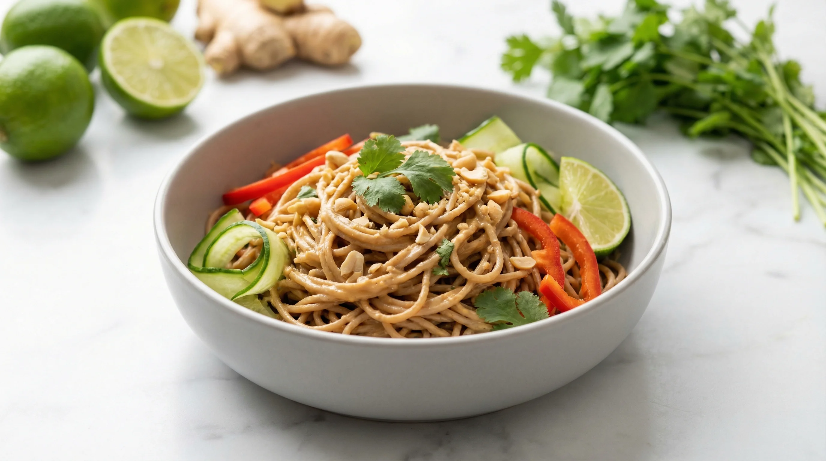 Low-Glycemic Cold Peanut Noodle Salad with Crunchy Vegetables - Low Glycemic Recipe