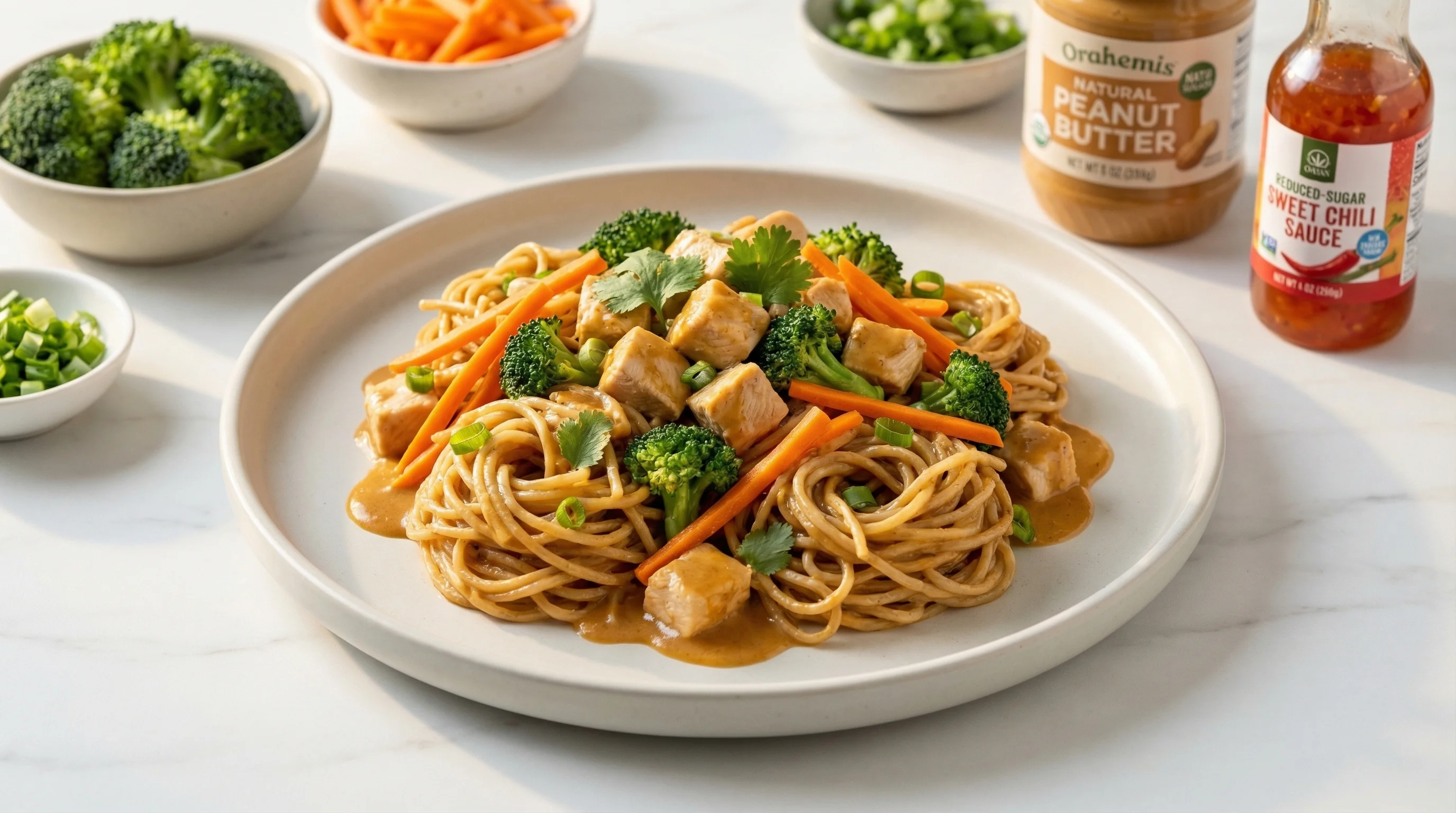  Creamy Peanut Chicken Noodles with Low-GI Adaptations - Low Glycemic Recipe