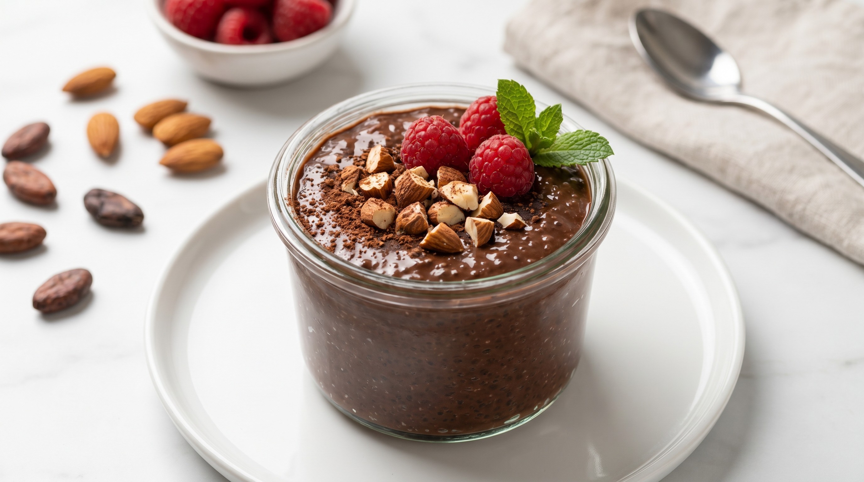 Dark Chocolate Chia Pudding with Almonds - Low Glycemic Recipe