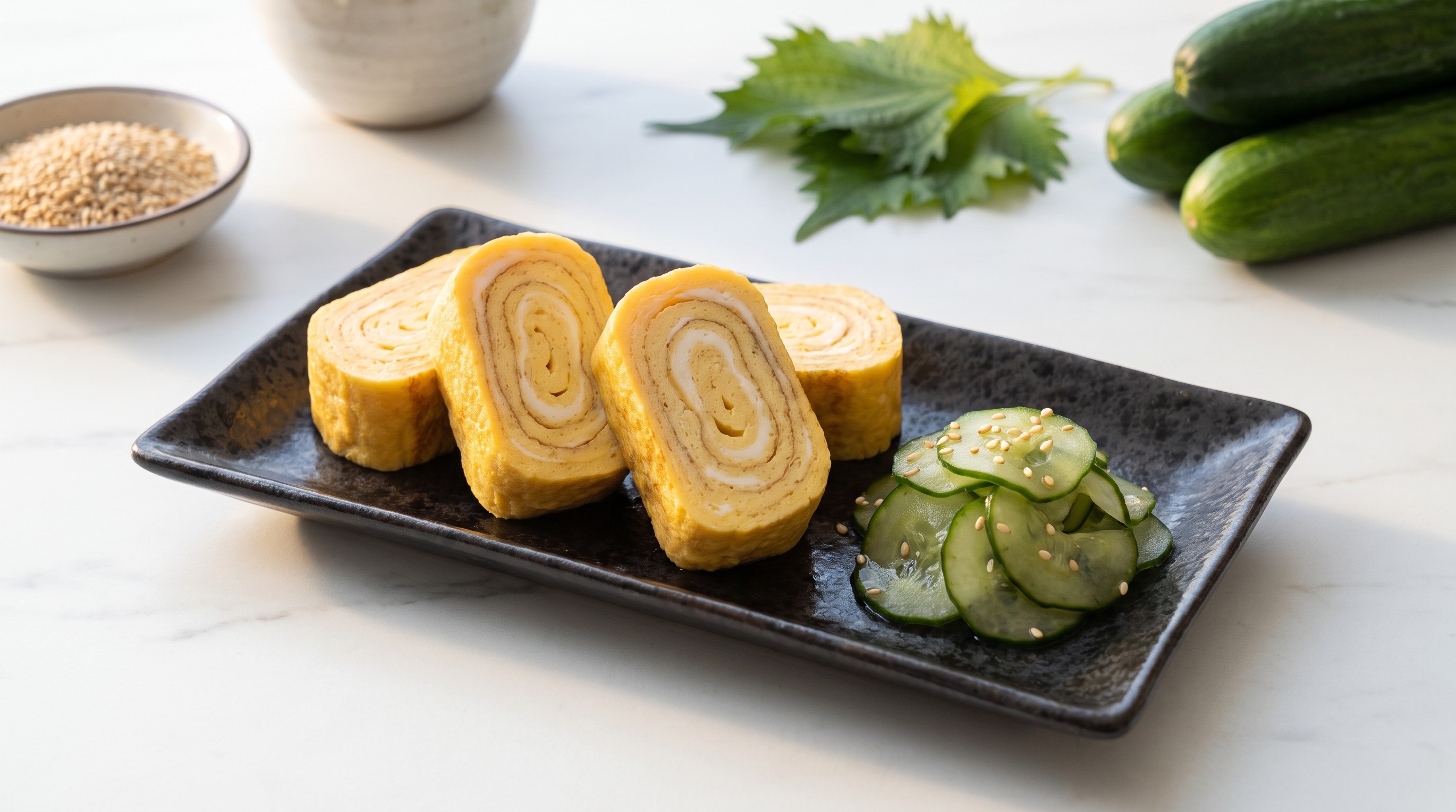 Dashimaki Tamago com Sunomono de Pepino - Receita de Baixo Índice Glicêmico