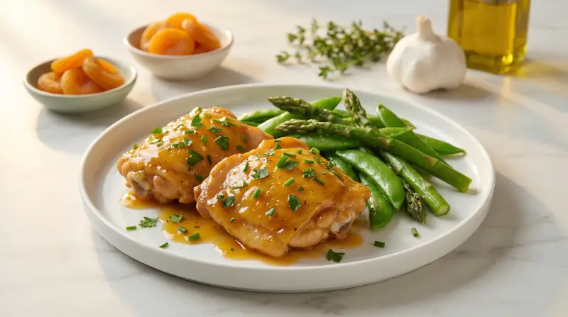 Low-Glycemic Apricot-Glazed Chicken with Green Vegetables - Low Glycemic Recipe