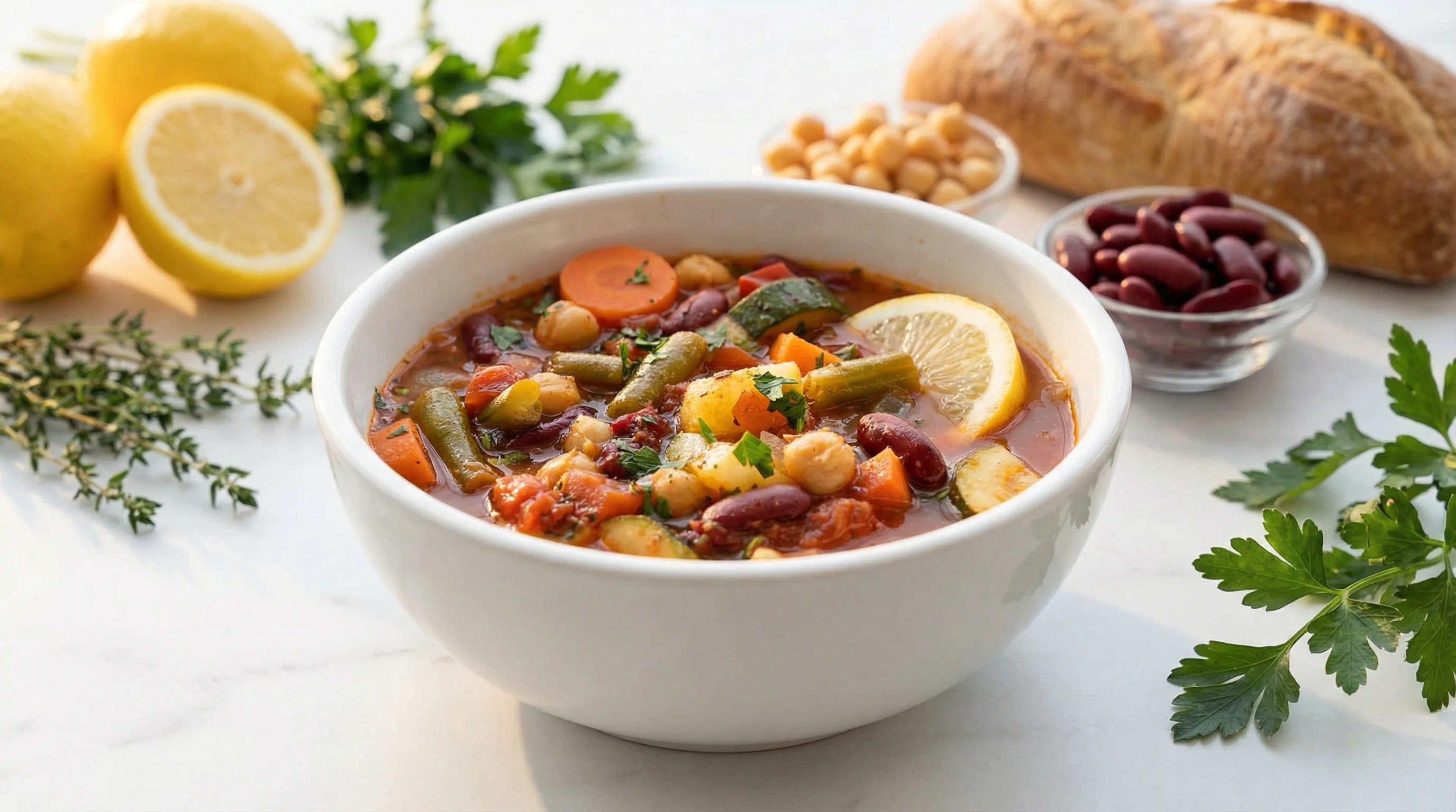 Blood Sugar-Friendly Minestrone with Lemon & Herbs - Low Glycemic Recipe