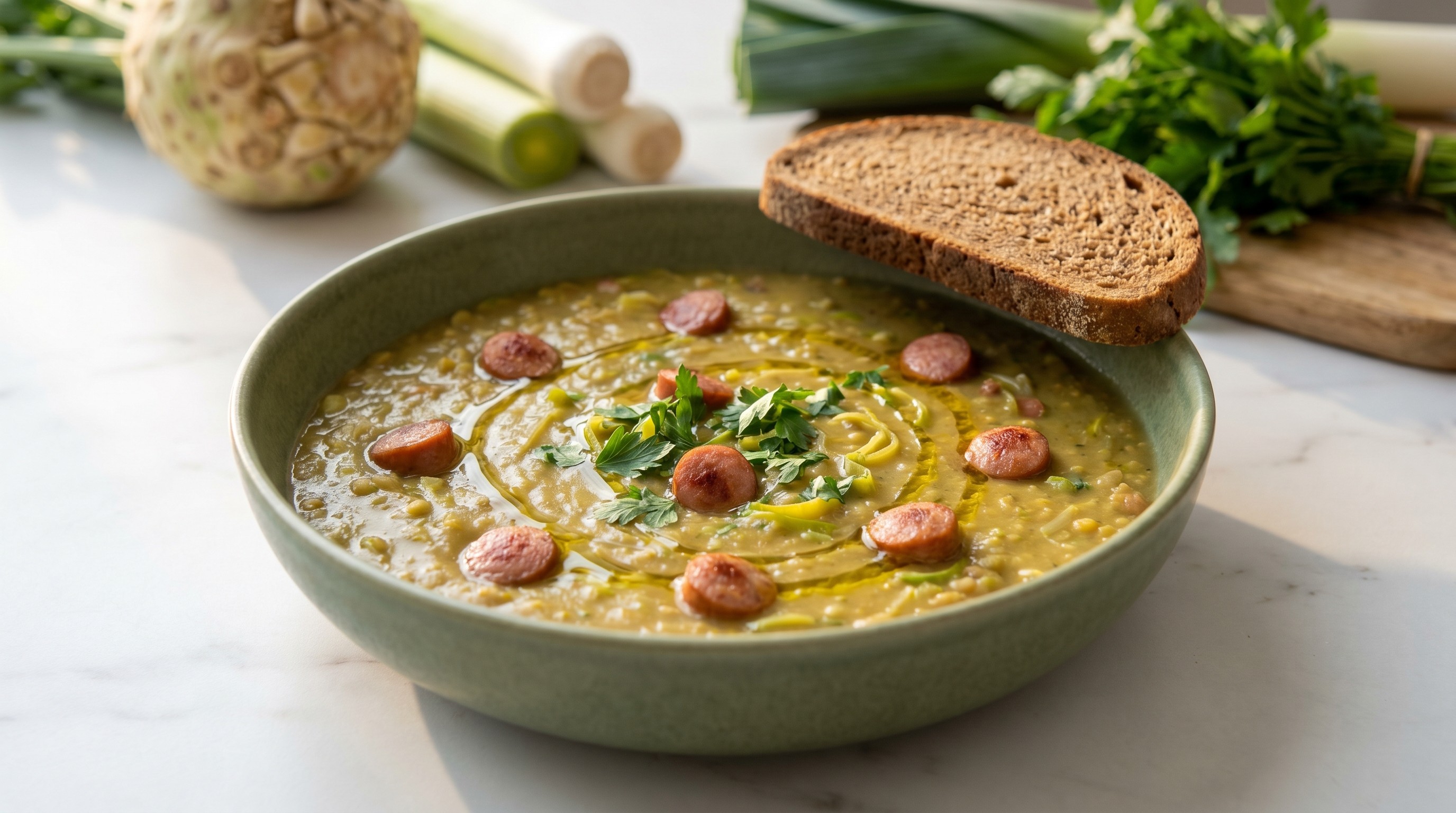 Erwtensoep (Dutch Split Pea Soup with Celeriac and Smoked Sausage) - Low Glycemic Recipe