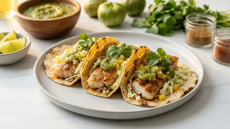 Low-Glycemic Fish Tacos with Fresh Tomatillo Salsa - Low Glycemic Recipe