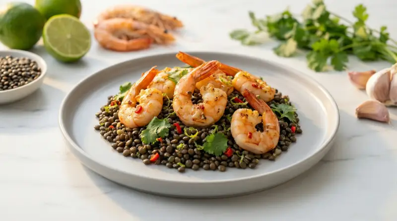 Garlic-Lime Prawns with Puy Lentils - Low Glycemic Recipe