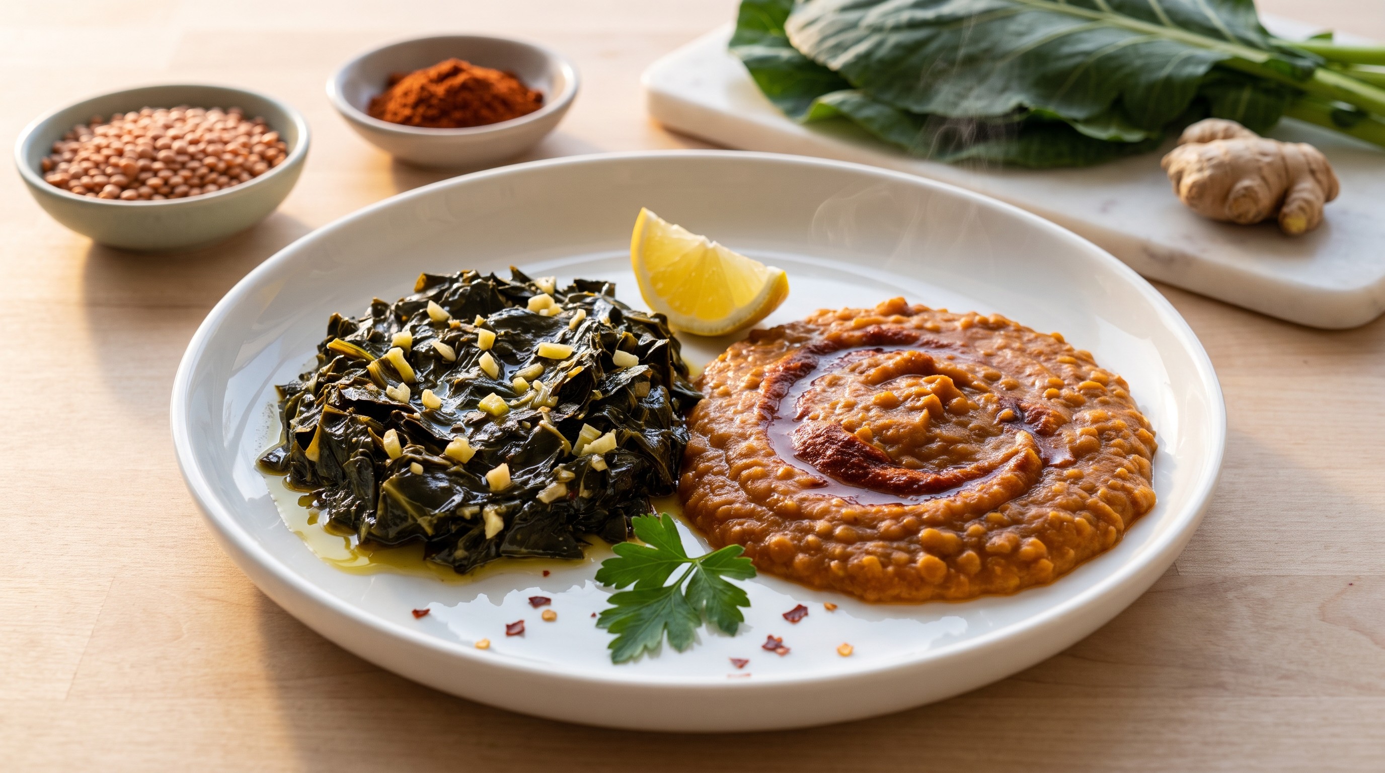 Gomen Wat with Misir Wot - Low Glycemic Recipe