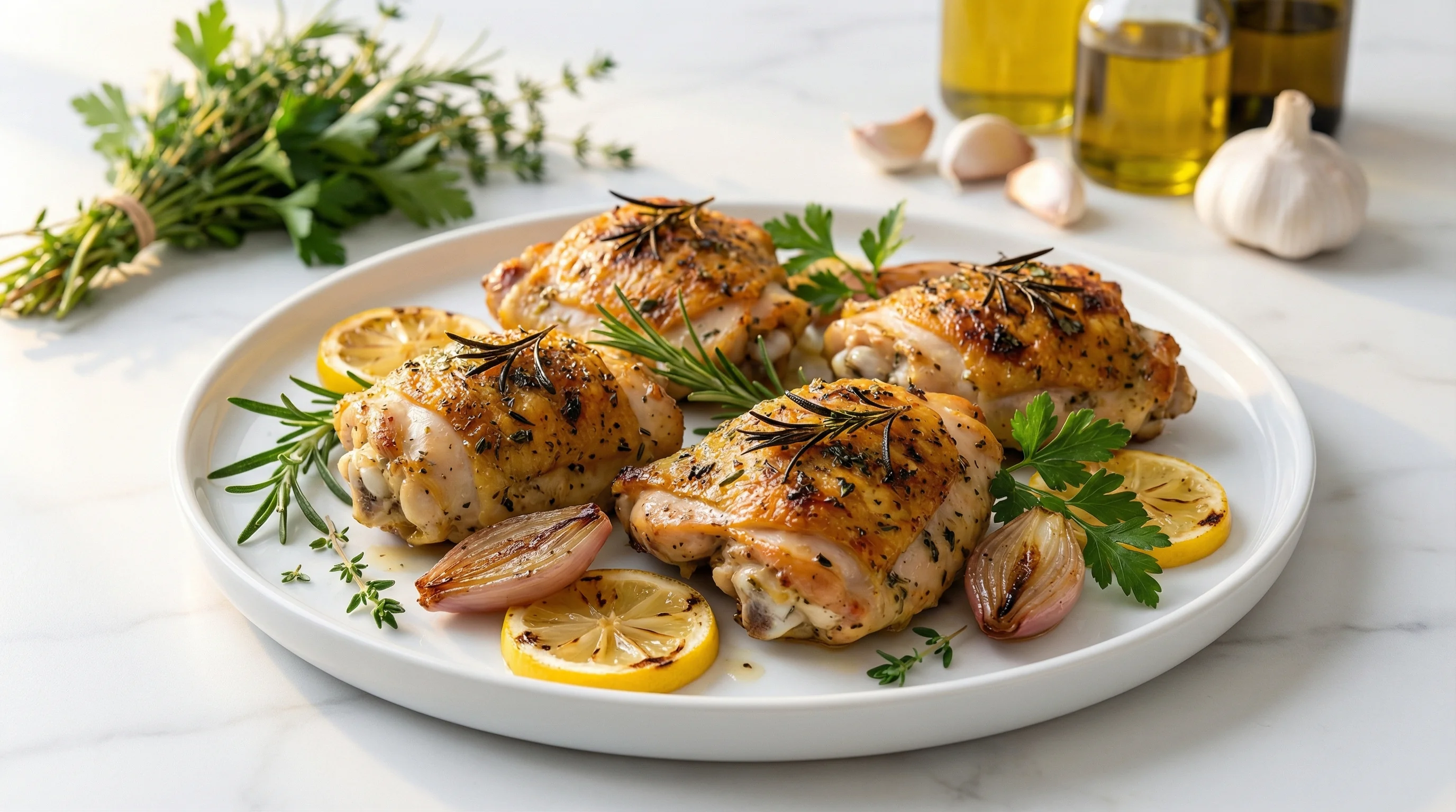 Mediterranean Herb-Crusted Chicken Thighs with Charred Rosemary - Low Glycemic Recipe