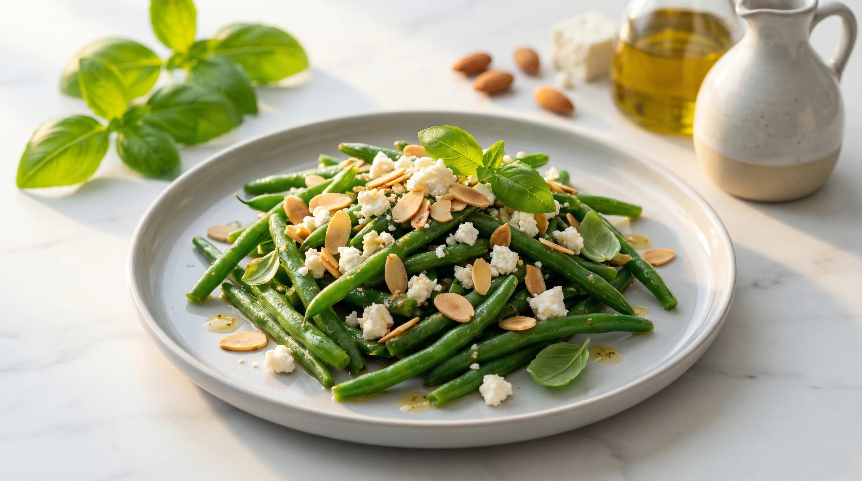 Mediterranean Green Bean Salad with Toasted Almonds and Feta - Low Glycemic Recipe