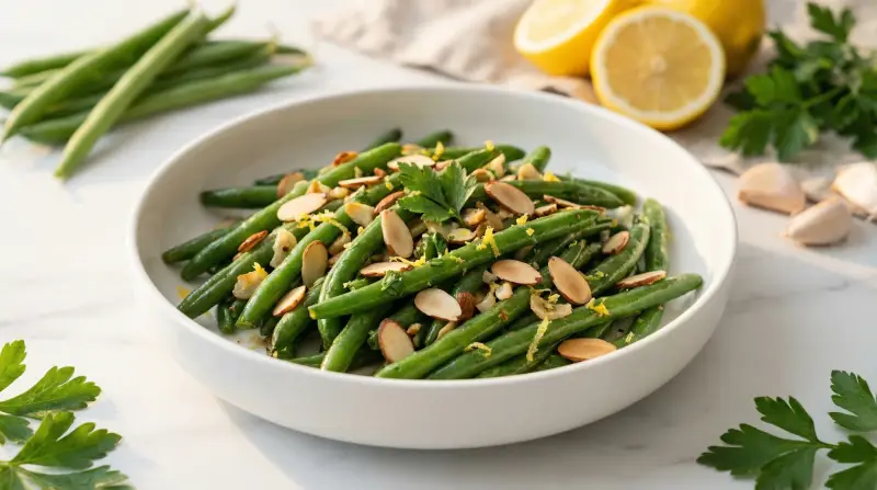 Crispy Almond Green Beans with Lemon & Garlic - Low Glycemic Recipe
