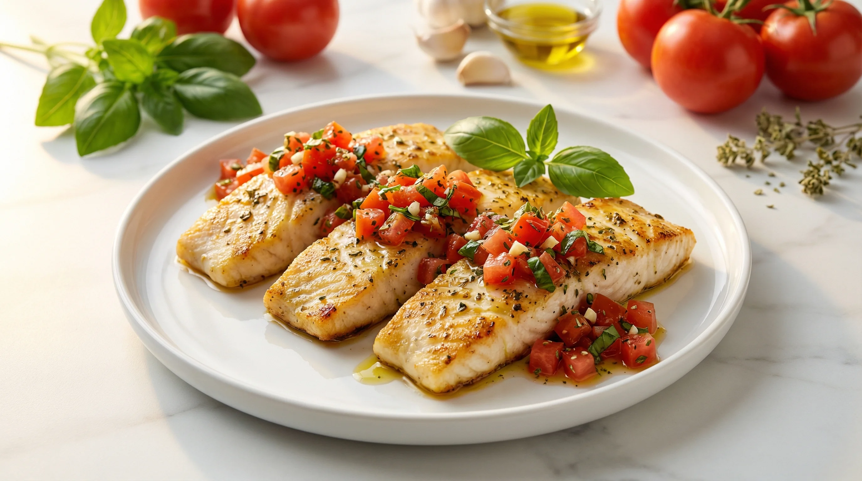 Mediterranean Baked Halibut with Fresh Tomato-Basil Salsa - Low Glycemic Recipe