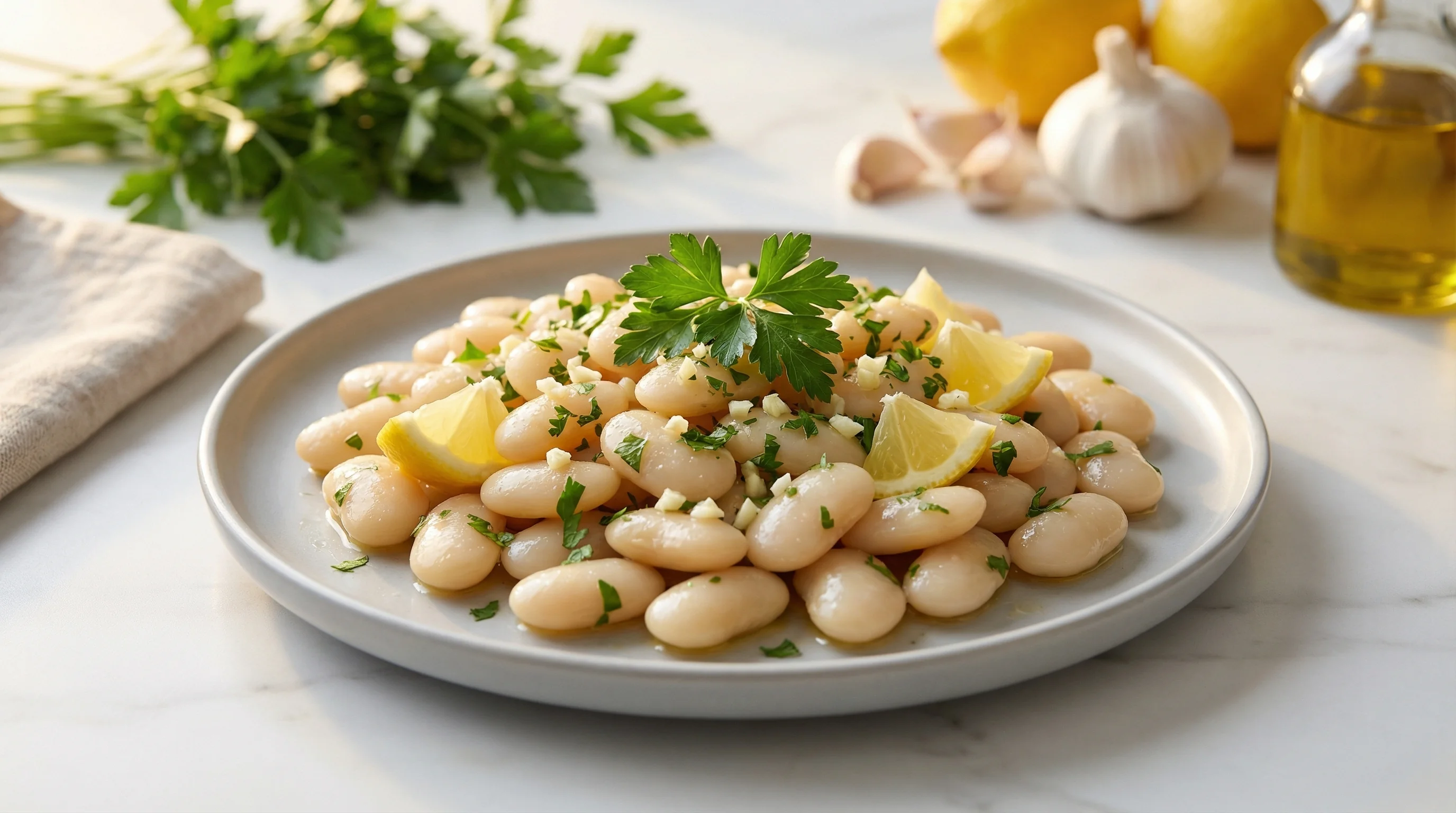 Warm Garlic Butter Beans with Fresh Lemon - Low Glycemic Recipe