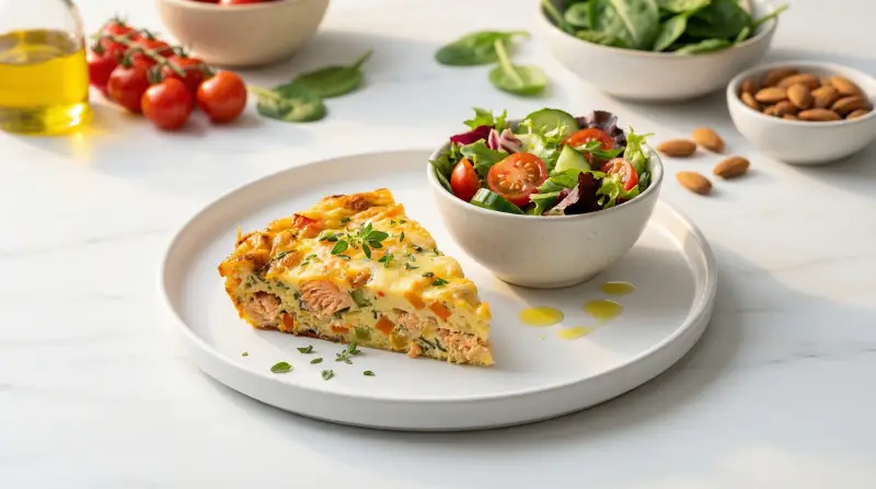 Low-GI Crustless Vegetable and Protein Pie with Garden Salad - Low Glycemic Recipe