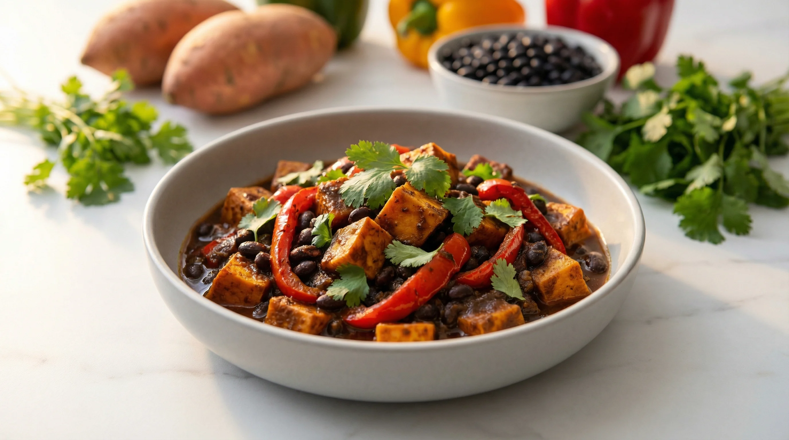 Caribbean Jerk Sweet Potato and Black Bean Curry - Low Glycemic Recipe