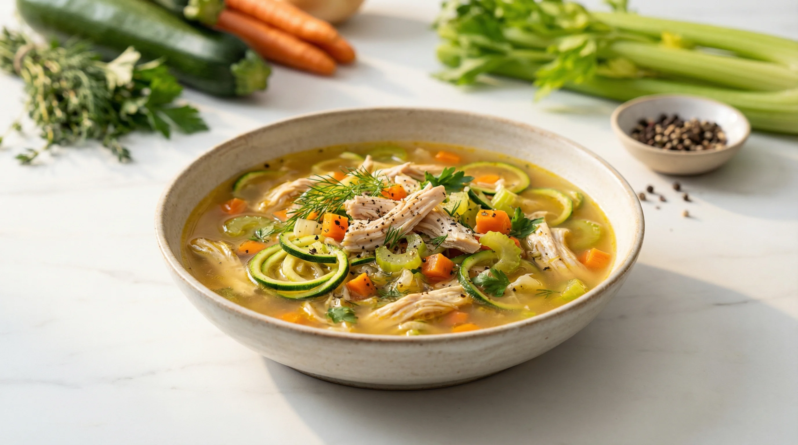 Low-Glycemic Chicken Zoodle Soup - Low Glycemic Recipe