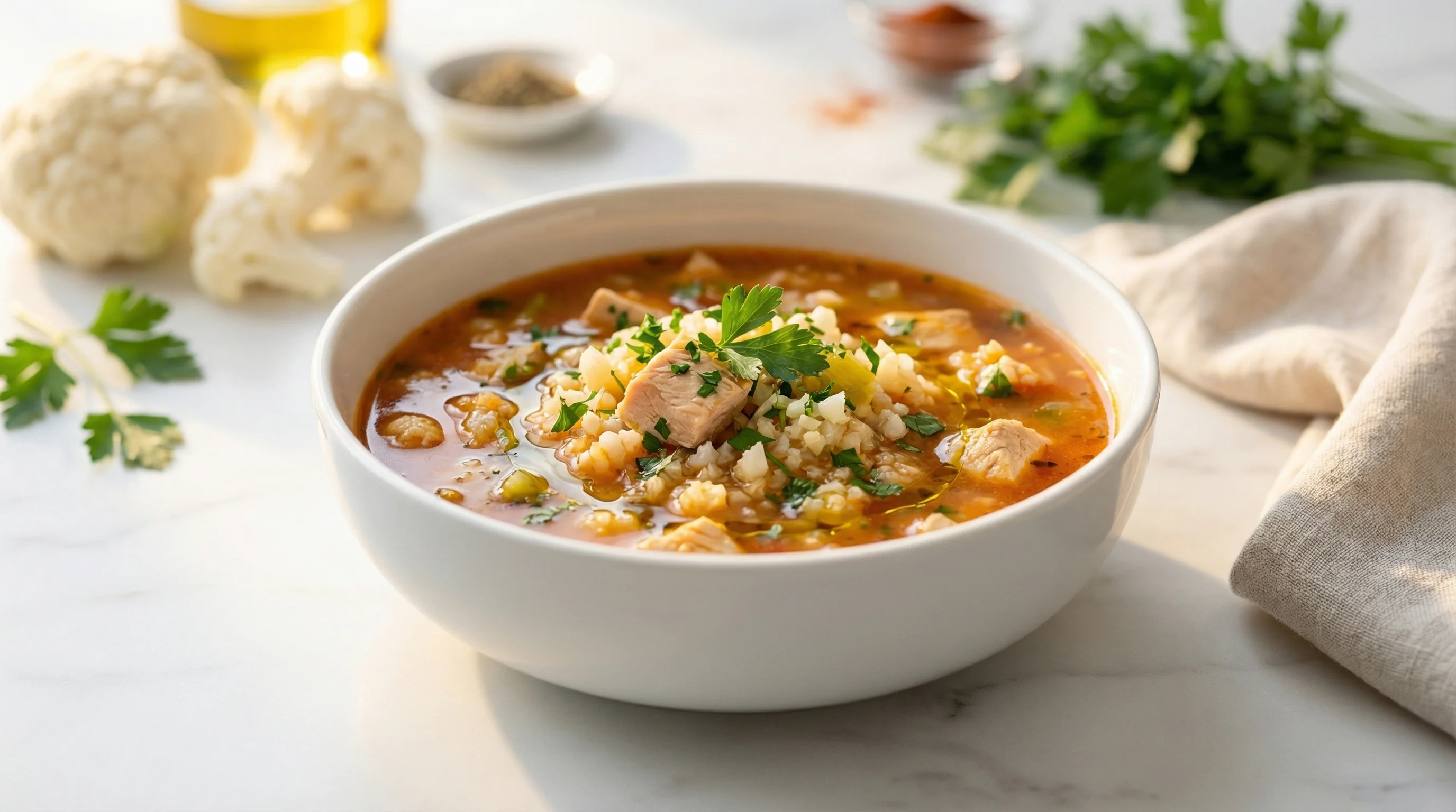 Low-Glycemic Chicken and Cauliflower Rice Soup - Low Glycemic Recipe