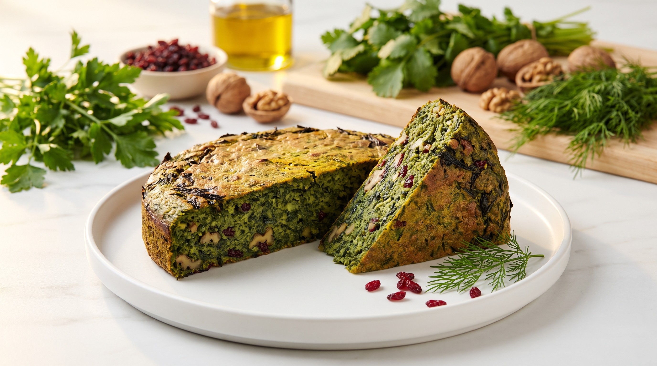 Kuku Sabzi (波斯香草蛋糕佐核桃和伏牛花果) - 低升糖食譜