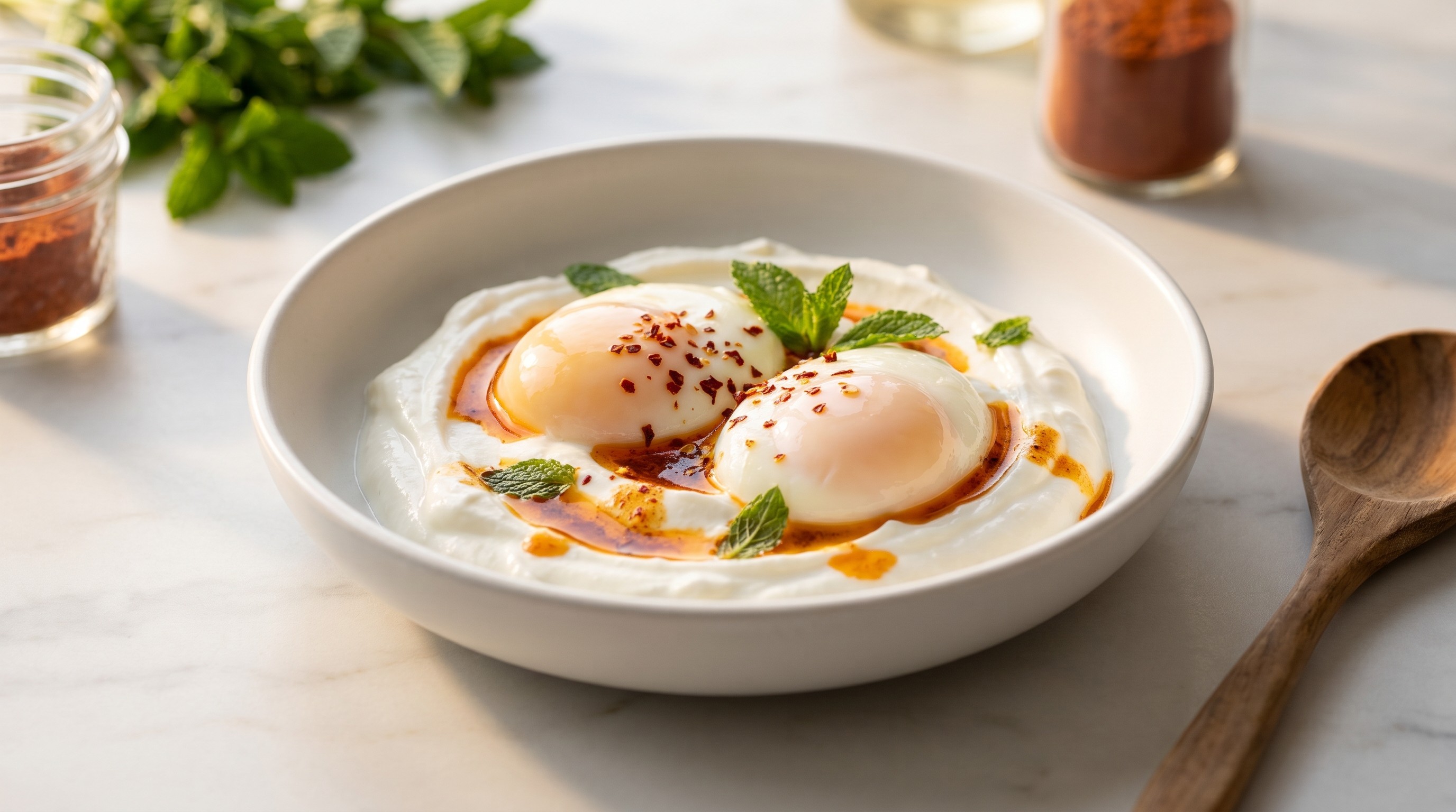 Çılbır (Turkish Poached Eggs in Garlic Yogurt with Paprika Butter) - Low Glycemic Recipe