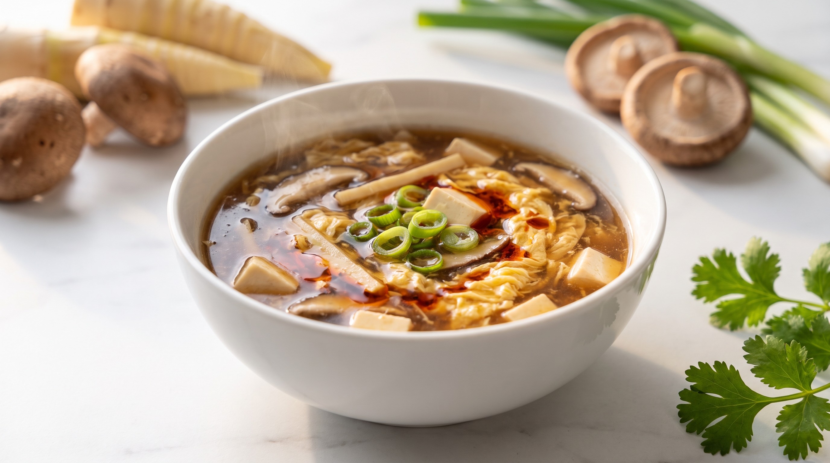 Lighter Hot and Sour Soup with Tofu and Egg Ribbons - Low Glycemic Recipe