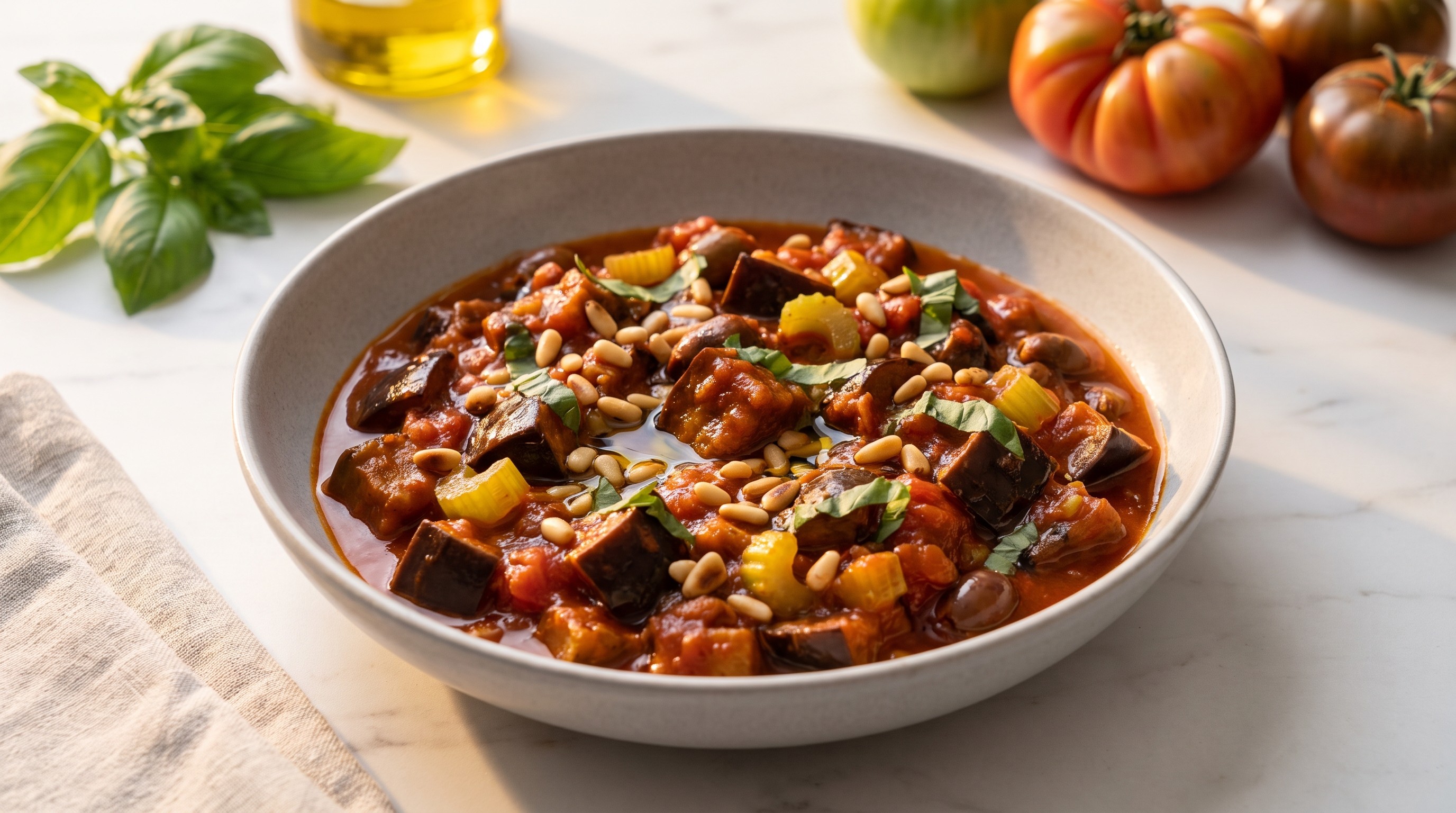 Lav-GI Caponata (Siciliansk søt-sur aubergine) - Lav glykemisk oppskrift
