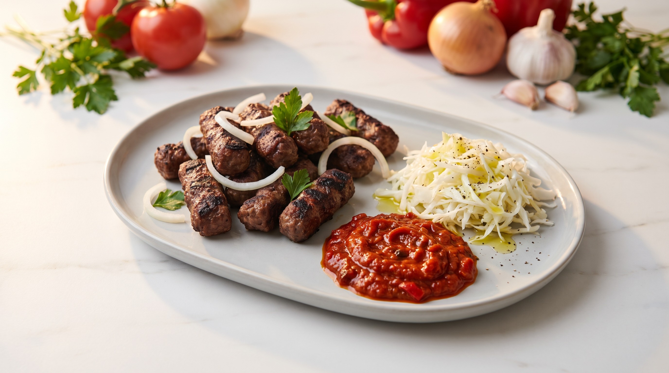 Lav-GI Ćevapi med rask ajvar og kålsalat - Lav glykemisk oppskrift