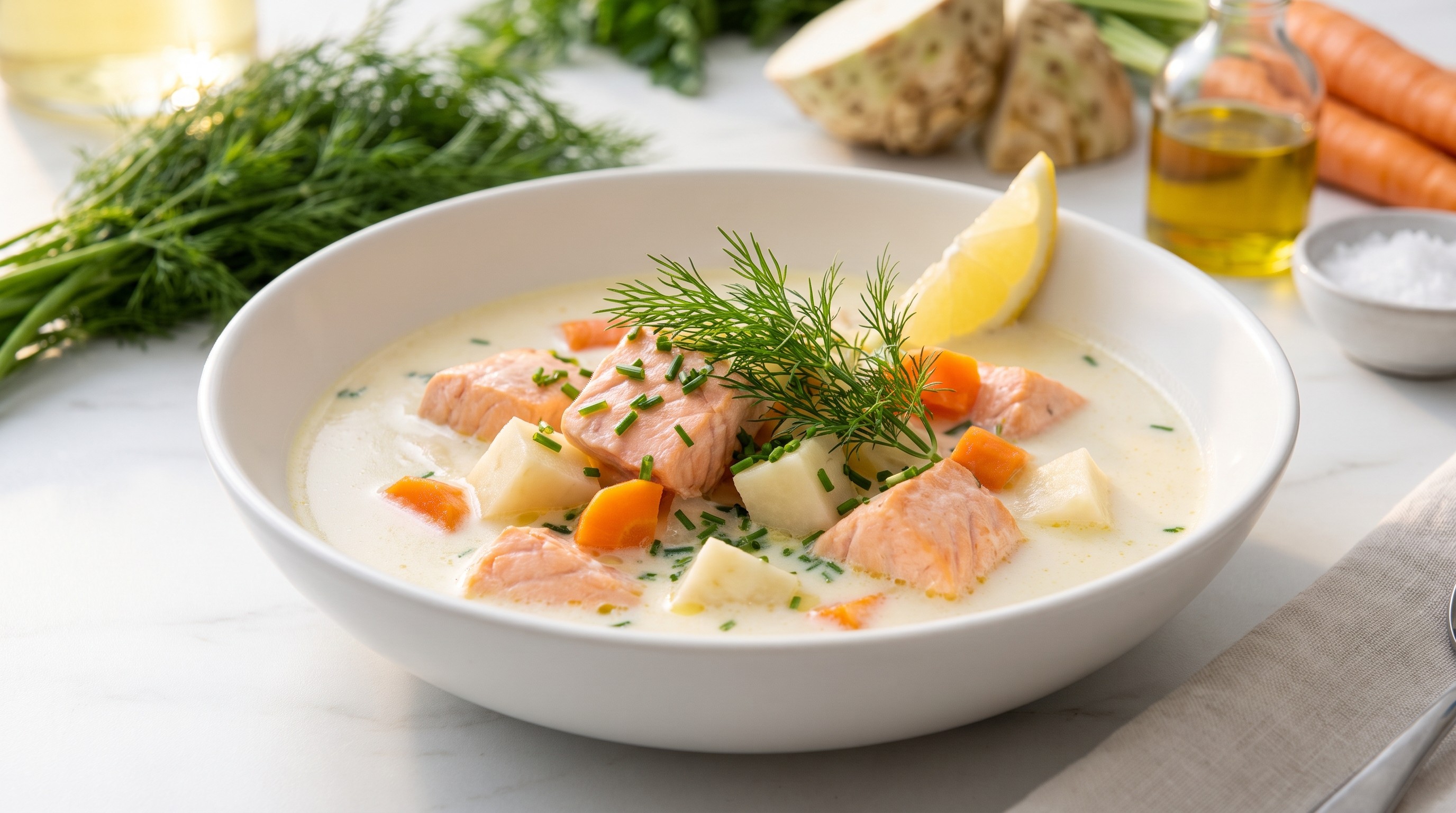 Low-GI Fiskesuppe — Salmon and Celeriac Cream Soup - Low Glycemic Recipe