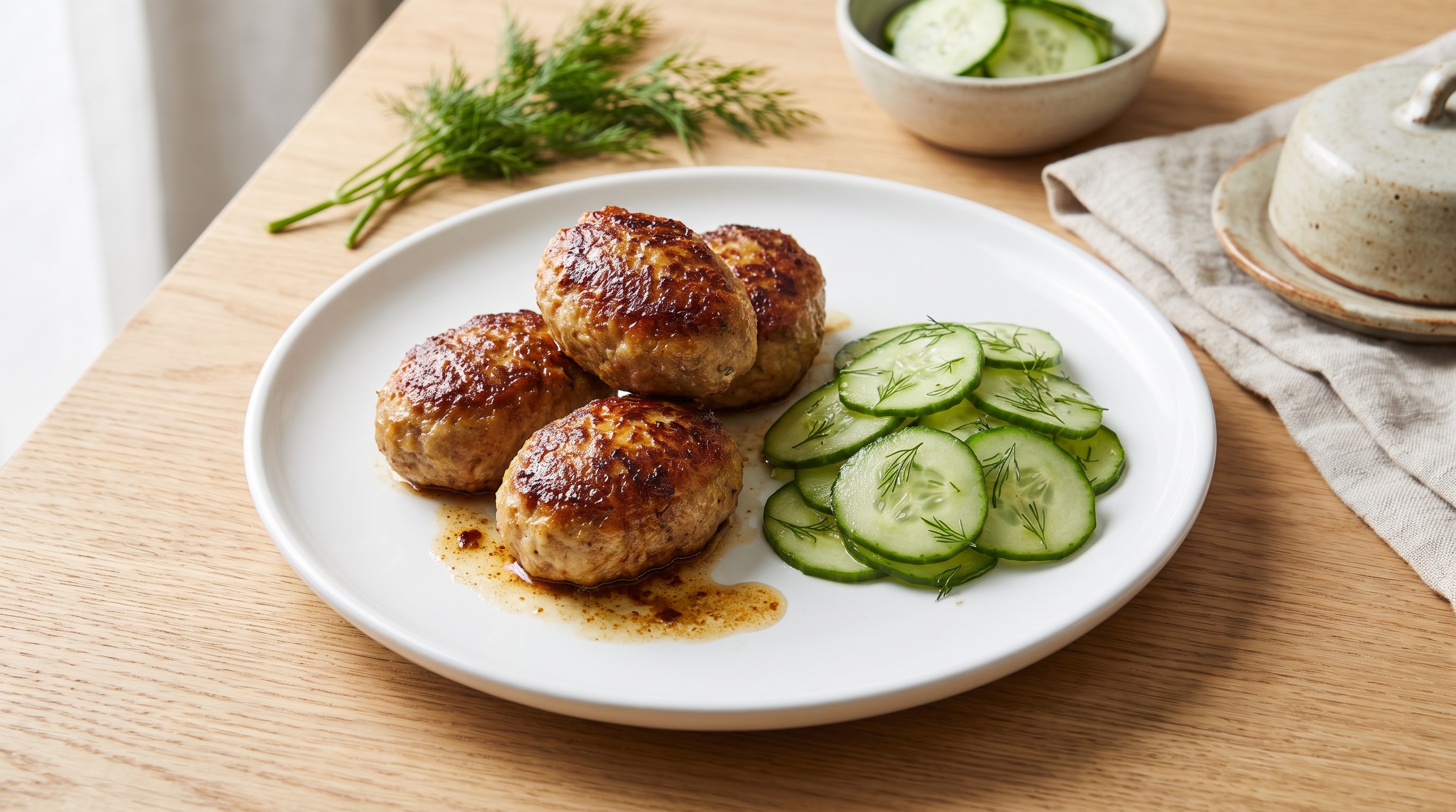 Frikadeller cu IG Scăzut și Agurkesalat - Rețetă cu Indice Glicemic Scăzut