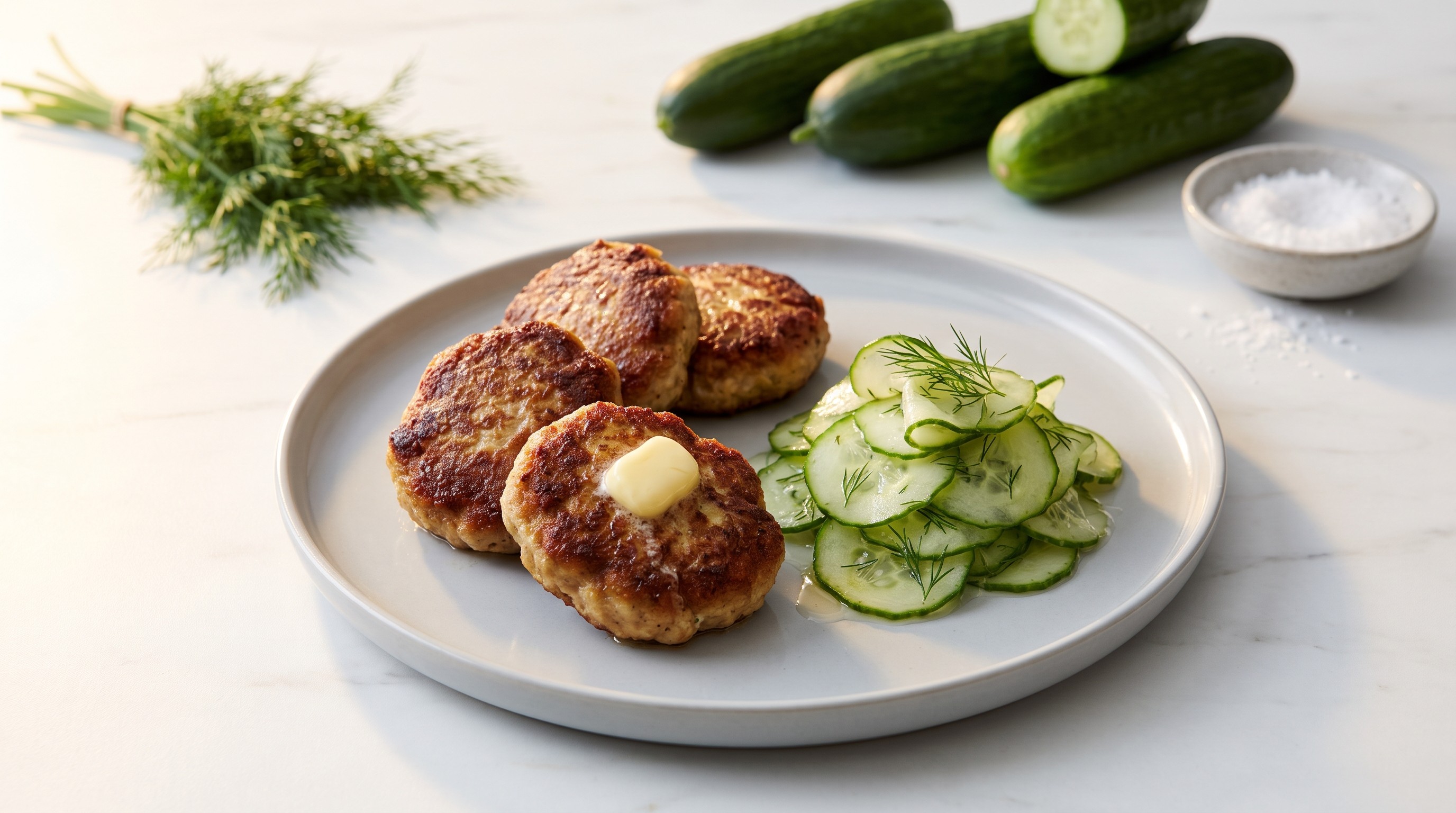 Low-GI Frikadeller with Cucumber-Dill Salad - Low Glycemic Recipe