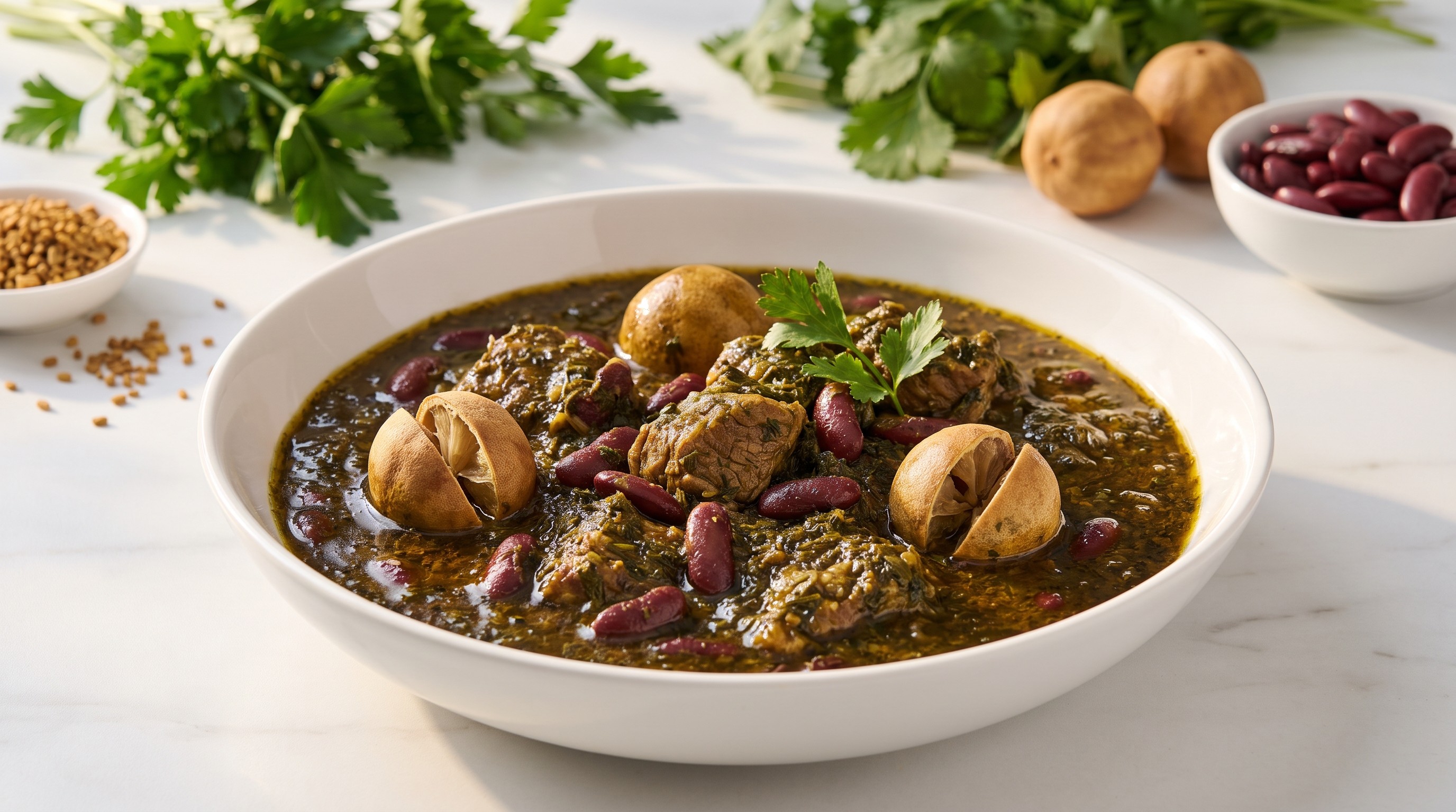 Ghormeh Sabzi cu IG scăzut (Tocană persană cu ierburi și fasole roșie) - Rețetă cu indice glicemic scăzut