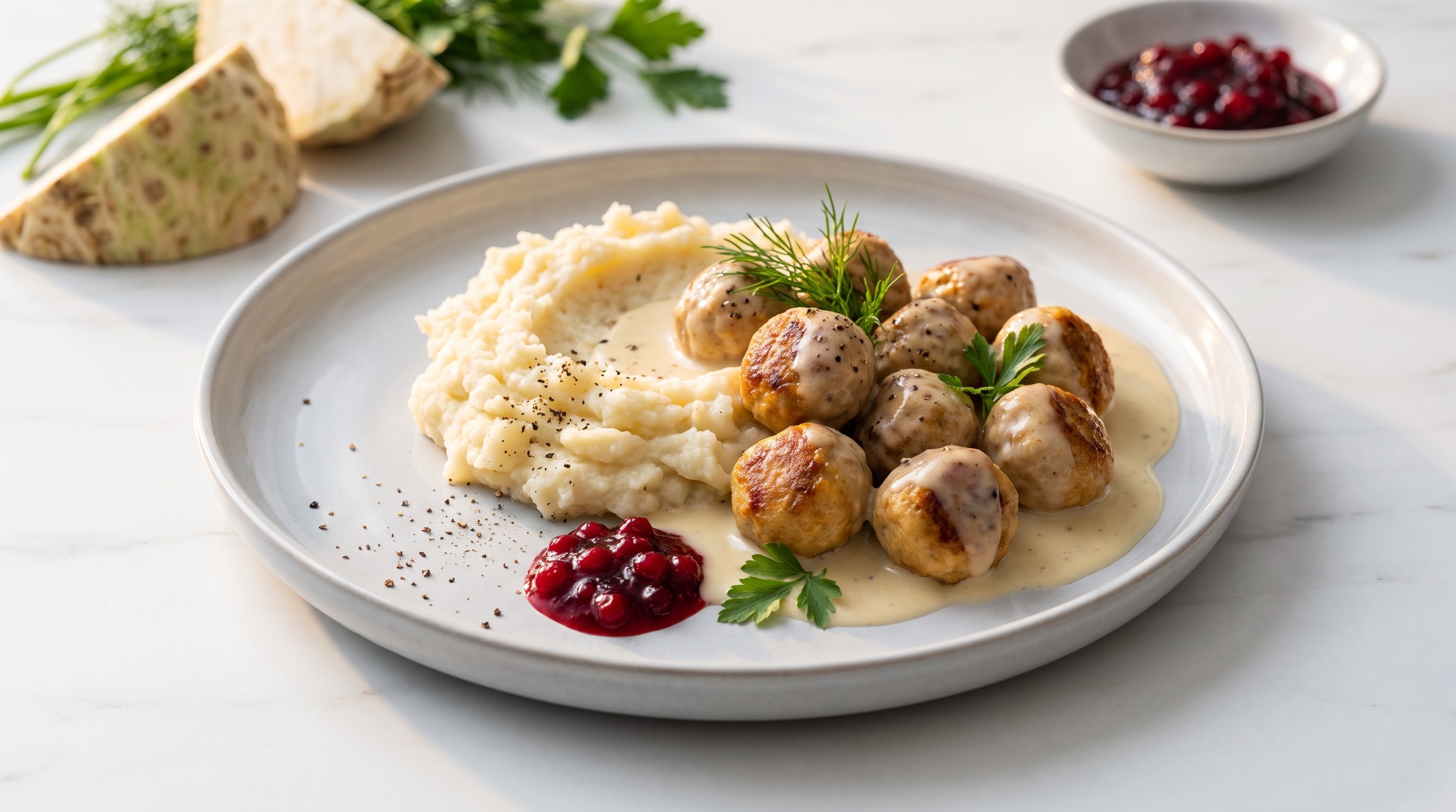 Low-GI Köttbullar with Celeriac Mash - Low Glycemic Recipe