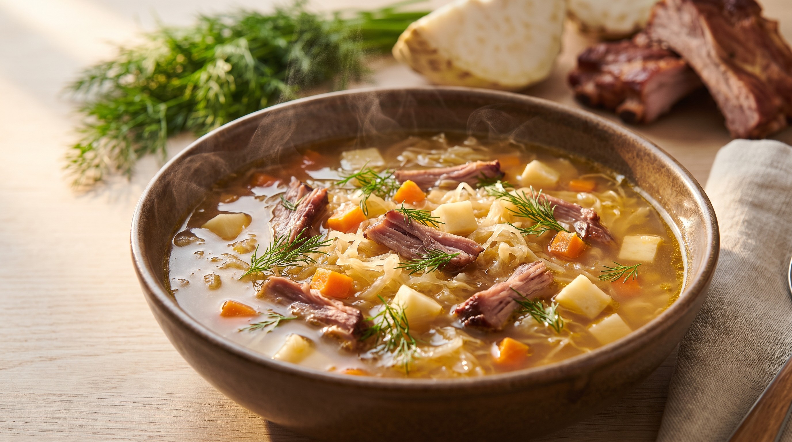 Low-GI Kapuśniak (Sauerkraut Soup with Smoked Ribs and Celeriac) - Low Glycemic Recipe